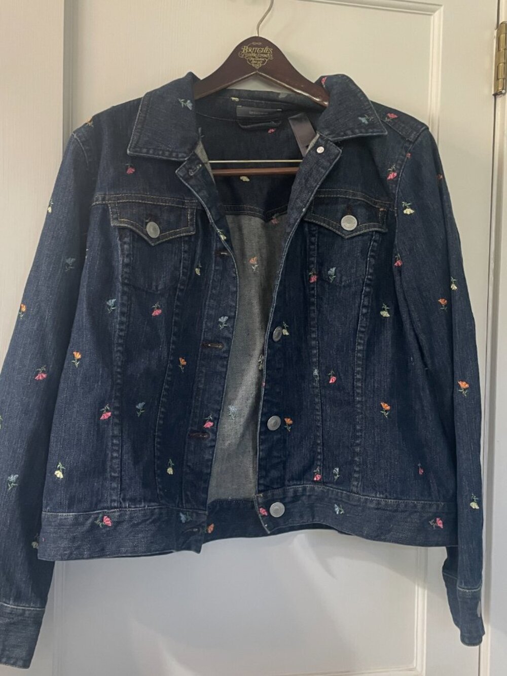Liz Claiborne Womens Sz XL Floral Embroidered Dark Blue Denim Jacket - Picture 2 of 8